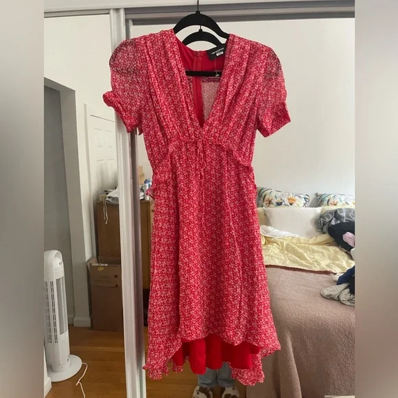open lace back dress The Kooples Flowy Rose Dress -Black/Red/Green  New Love The Shop